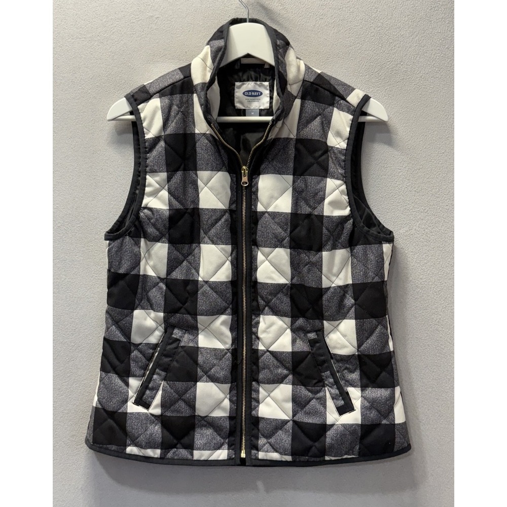 Old Navy Women's Black White Buffalo Plaid Lightweight Vest - Size Medium‎